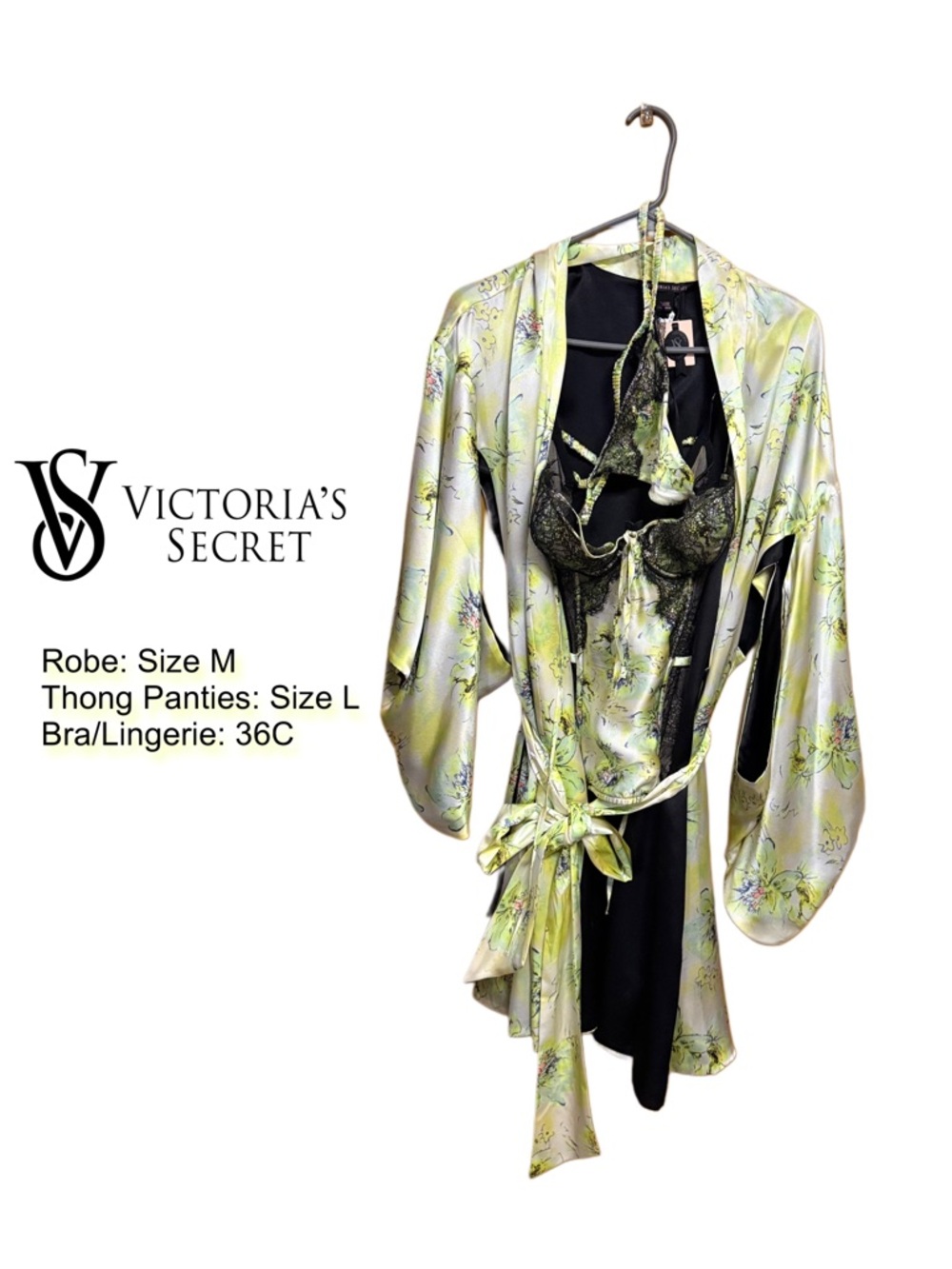 💚✨ Rare Victoria’s Secret Kimono Robe Lingerie Set 36C Floral Y2K ✨💚